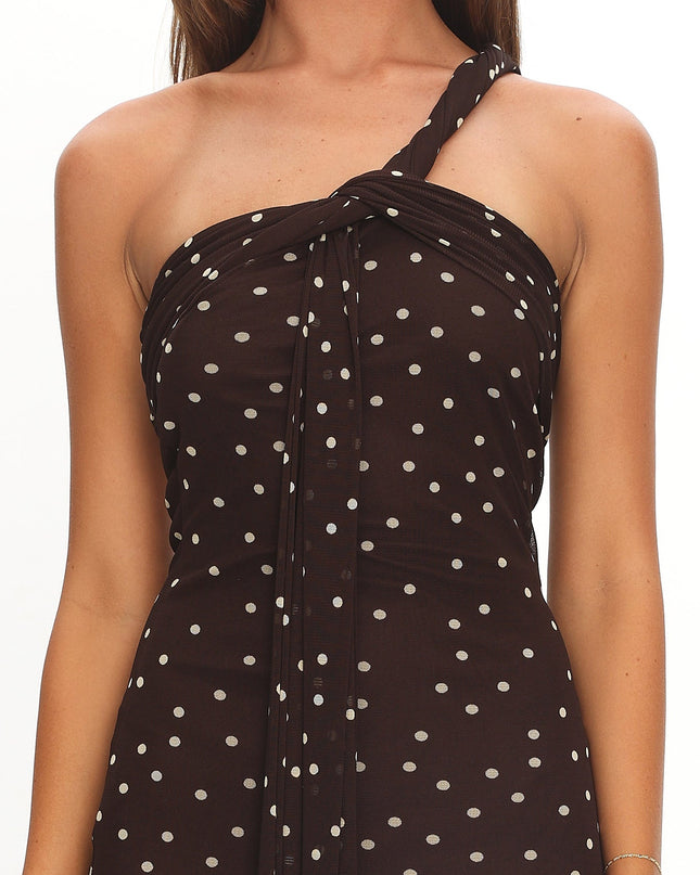 Chocolate Back Knot Maxi Dress Polka Dot