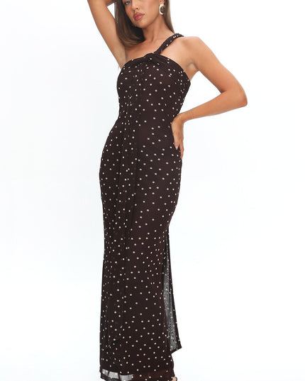 Chocolate Back Knot Maxi Dress Polka Dot