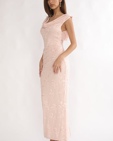 Pink Cowl Neck Maxi Dress Floral