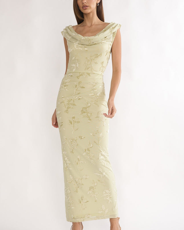 Sage Cowl Neck Maxi Dress Floral