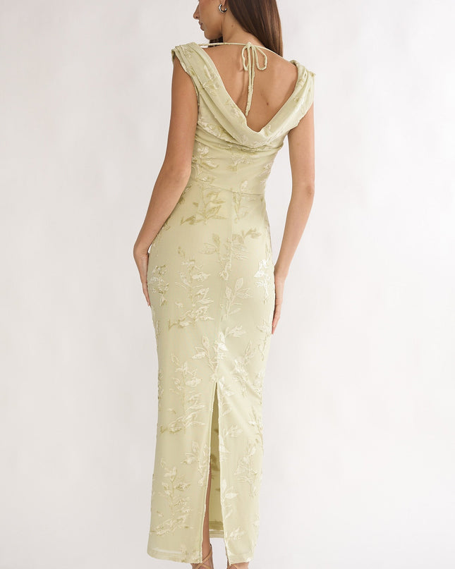 Sage Cowl Neck Maxi Dress Floral