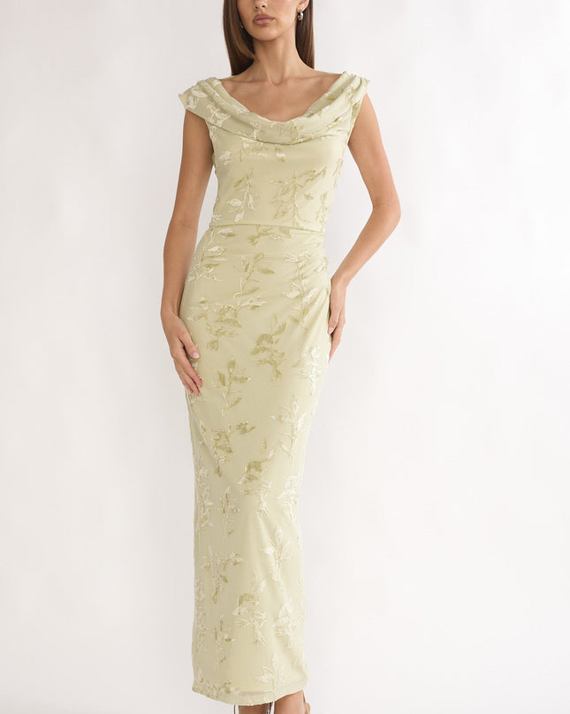 Sage Cowl Neck Maxi Dress Floral
