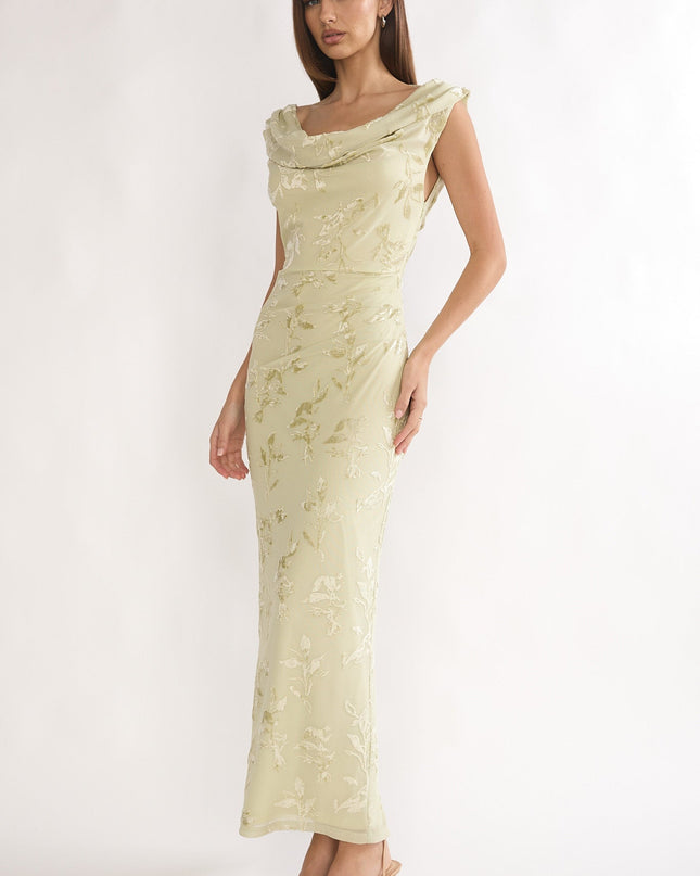 Sage Cowl Neck Maxi Dress Floral
