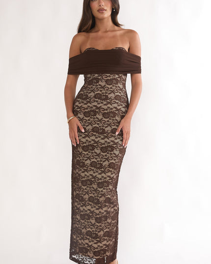 Chocolate Off-Shoulder Maxi Dress Lace