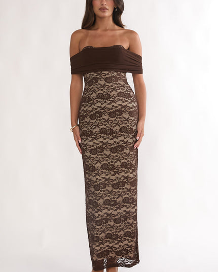 Chocolate Off-Shoulder Maxi Dress Lace