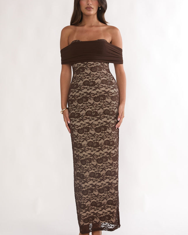 Chocolate Off-Shoulder Maxi Dress Lace
