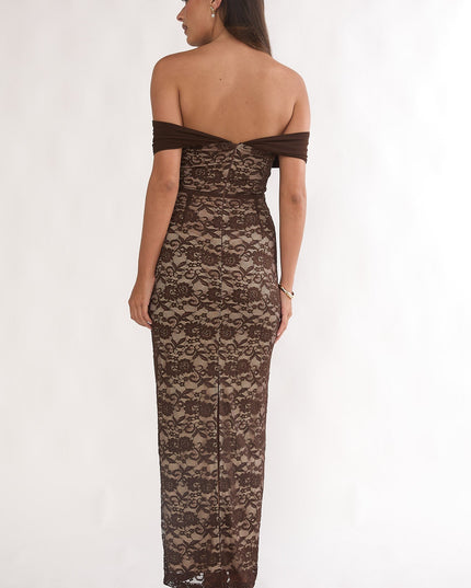 Chocolate Off-Shoulder Maxi Dress Lace