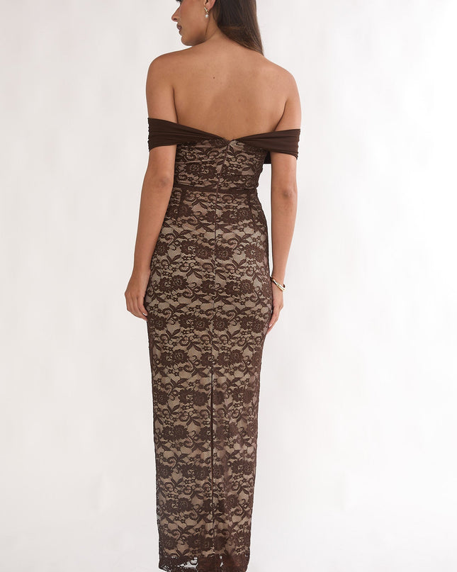 Chocolate Off-Shoulder Maxi Dress Lace