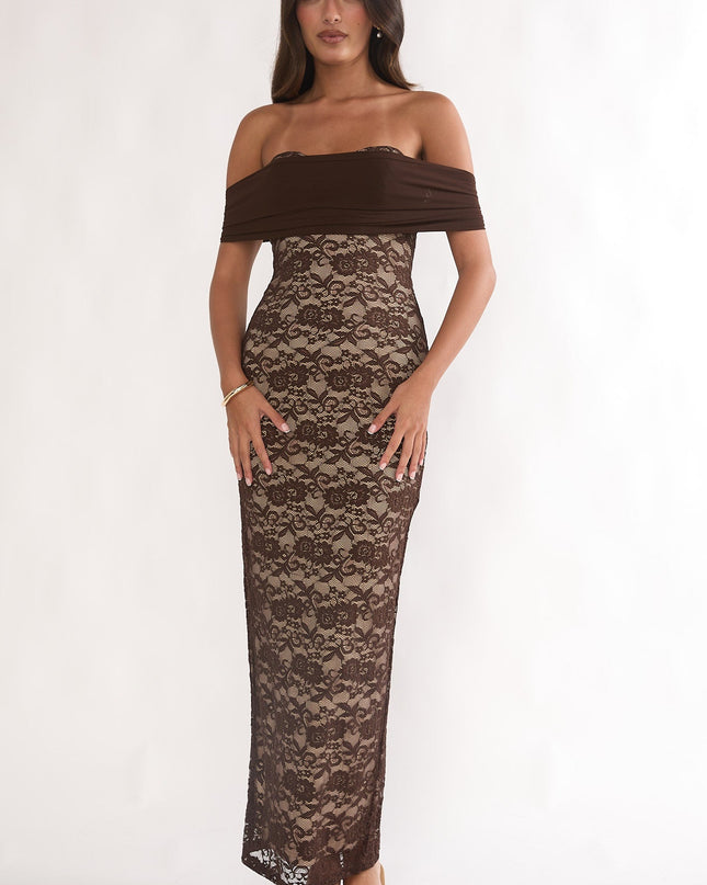 Chocolate Off-Shoulder Maxi Dress Lace