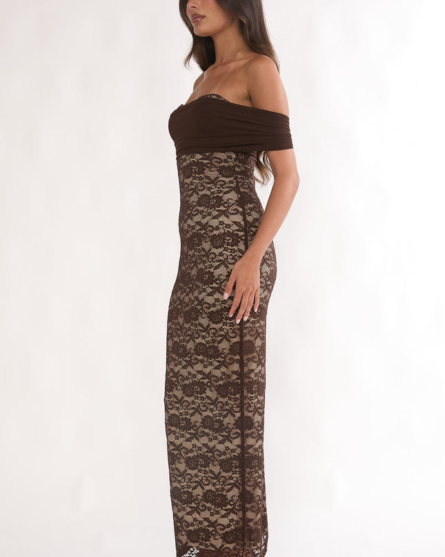 Chocolate Off-Shoulder Maxi Dress Lace