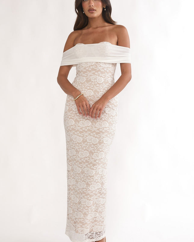 White Off-Shoulder Maxi Dress Lace
