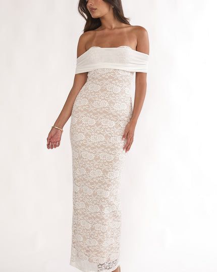 White Off-Shoulder Maxi Dress Lace