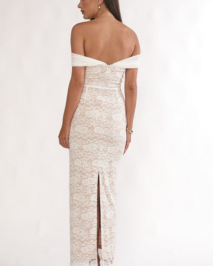 White Off-Shoulder Maxi Dress Lace