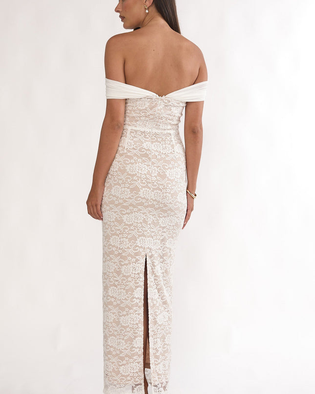 White Off-Shoulder Maxi Dress Lace