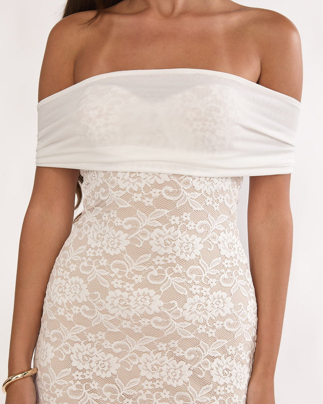 White Off-Shoulder Maxi Dress Lace