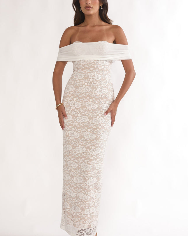 White Off-Shoulder Maxi Dress Lace