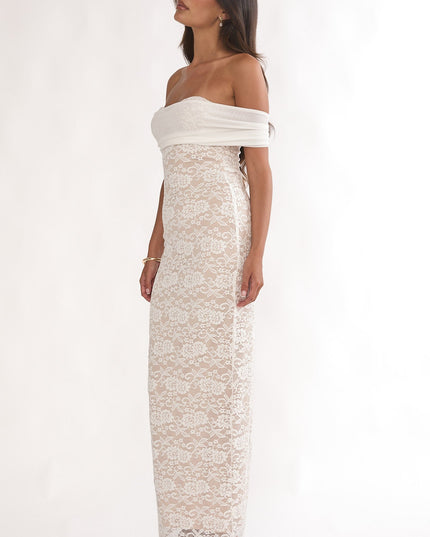 White Off-Shoulder Maxi Dress Lace