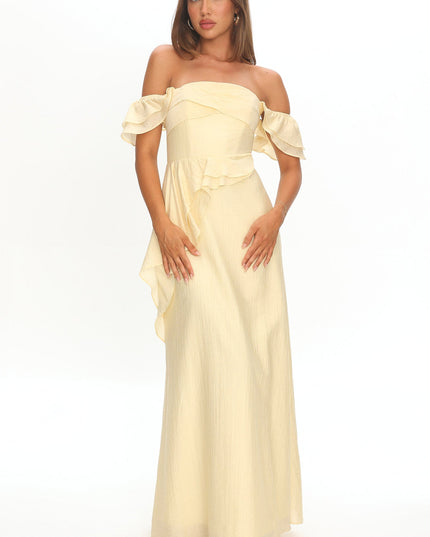 Butter Off-Shoulder Ruffle Maxi Dress