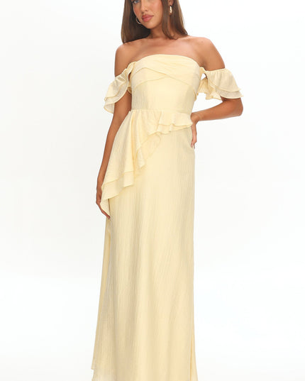 Butter Off-Shoulder Ruffle Maxi Dress