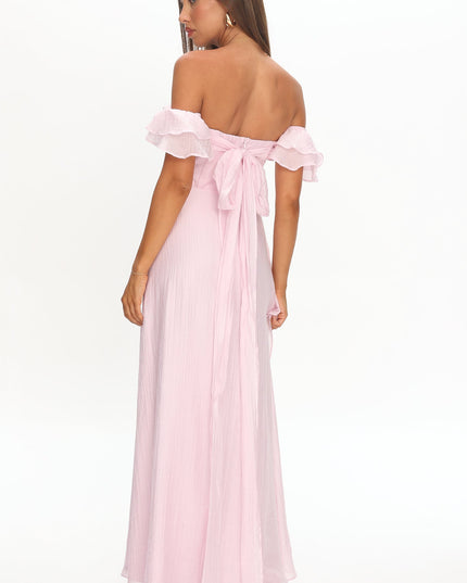 Pink Off-Shoulder Ruffle Maxi Dress