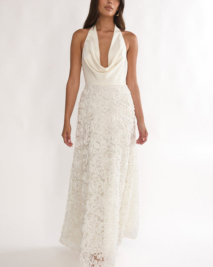 Ivory Cowl Halter Maxi Dress Embellished
