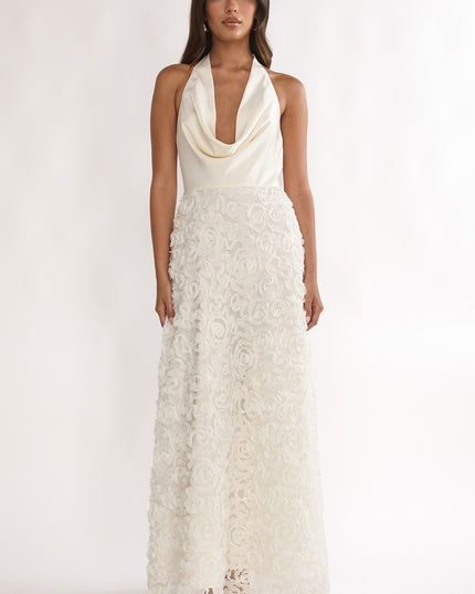 Ivory Cowl Halter Maxi Dress Embellished