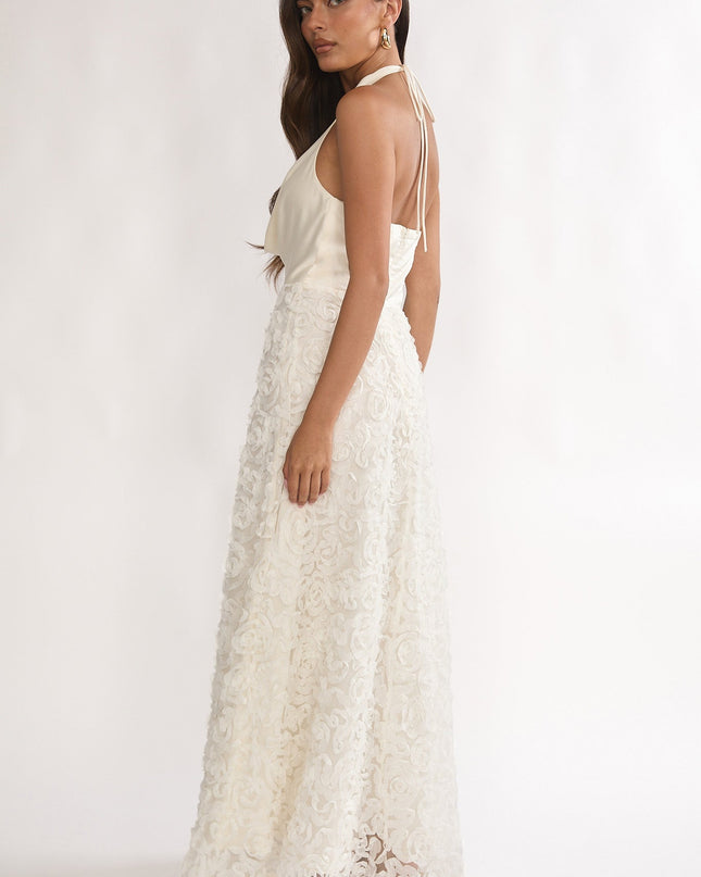 Ivory Cowl Halter Maxi Dress Embellished