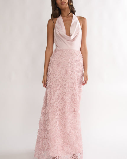 Pink Cowl Halter Maxi Dress Embellished