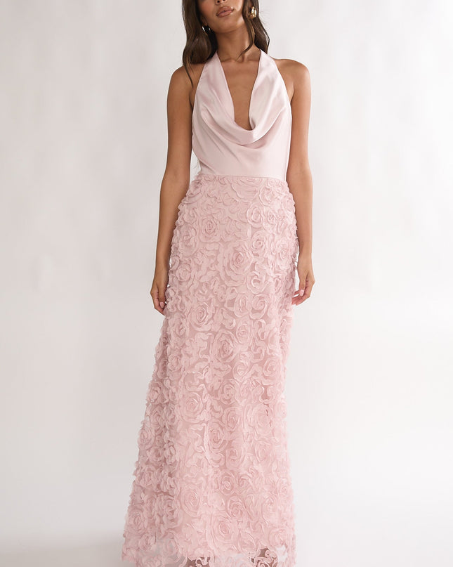 Pink Cowl Halter Maxi Dress Embellished