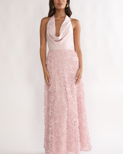Pink Cowl Halter Maxi Dress Embellished
