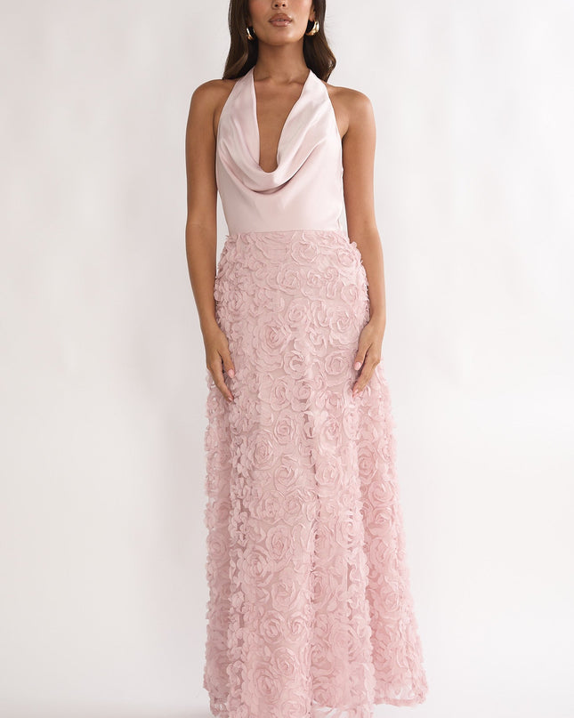 Pink Cowl Halter Maxi Dress Embellished