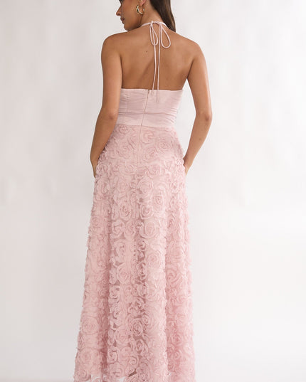 Pink Cowl Halter Maxi Dress Embellished