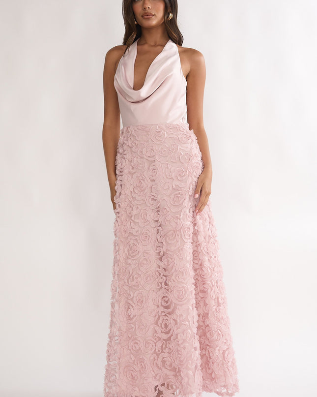 Pink Cowl Halter Maxi Dress Embellished