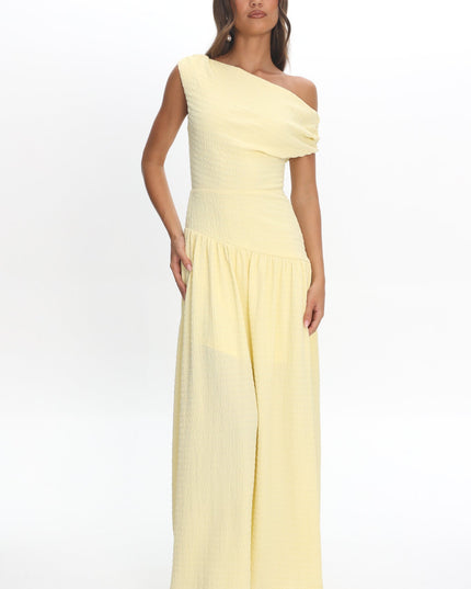 Butter Asymmetric Shoulder Textured Maxi Dress