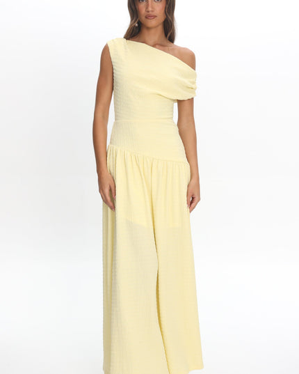 Butter Asymmetric Shoulder Textured Maxi Dress