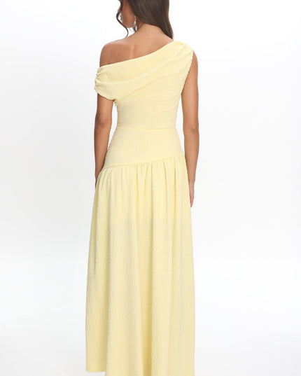 Butter Asymmetric Shoulder Textured Maxi Dress