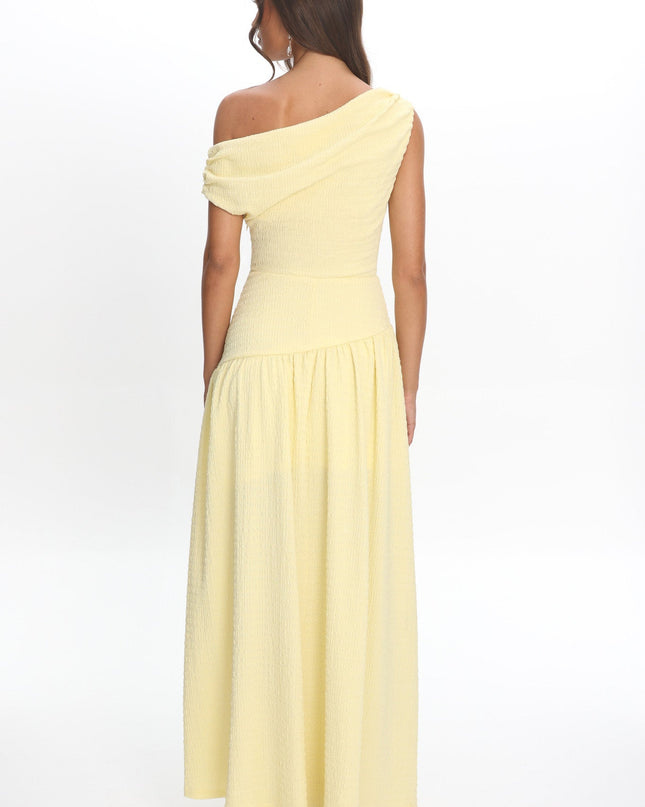 Butter Asymmetric Shoulder Textured Maxi Dress