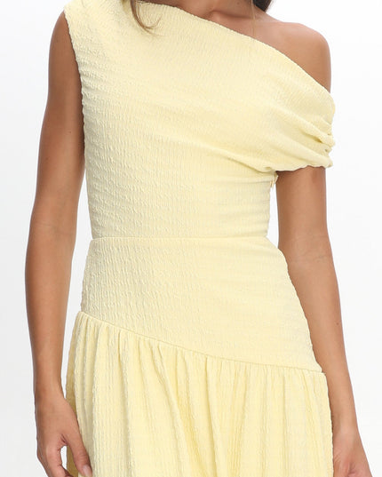 Butter Asymmetric Shoulder Textured Maxi Dress