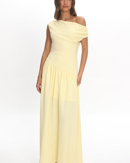 Butter Asymmetric Shoulder Textured Maxi Dress