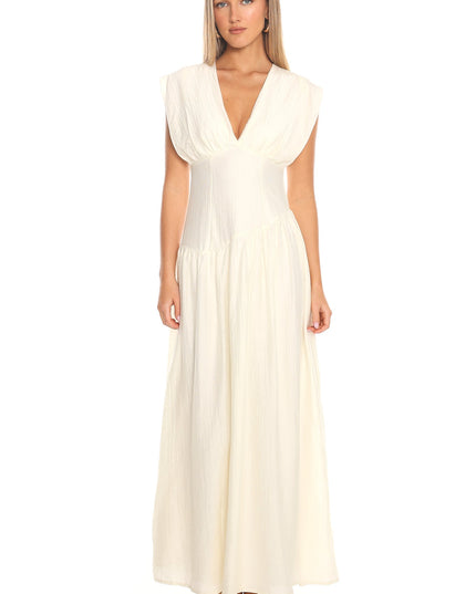 Cream Asymmetric Waist Maxi Dress