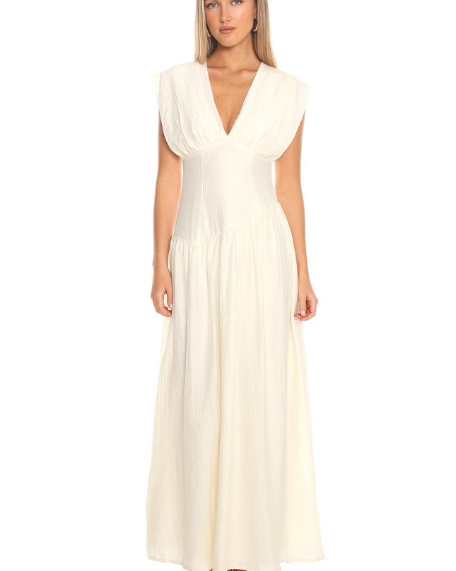 Cream Asymmetric Waist Maxi Dress