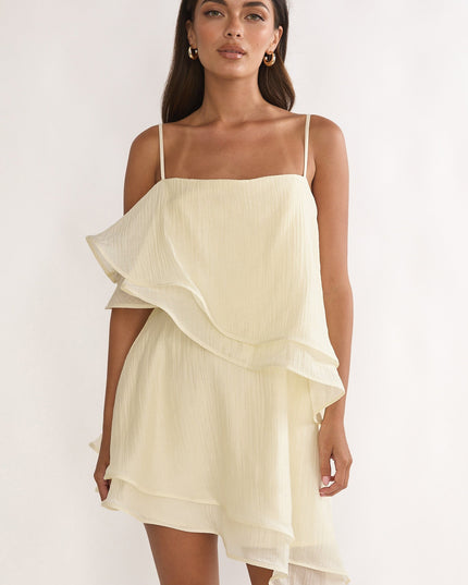 Cream Asymmetric Layered Mini Dress