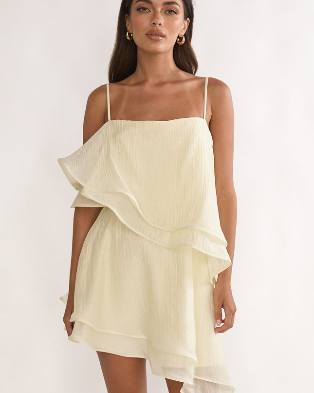 Cream Asymmetric Layered Mini Dress