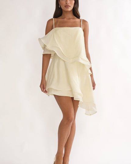 Cream Asymmetric Layered Mini Dress
