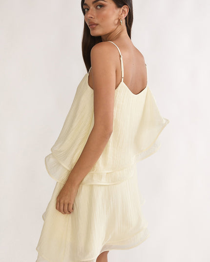 Cream Asymmetric Layered Mini Dress