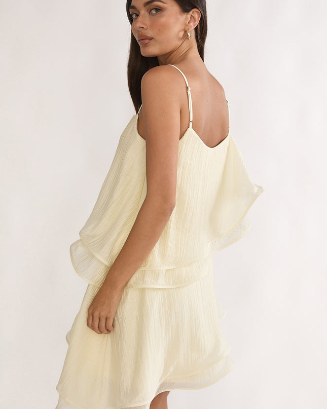 Cream Asymmetric Layered Mini Dress