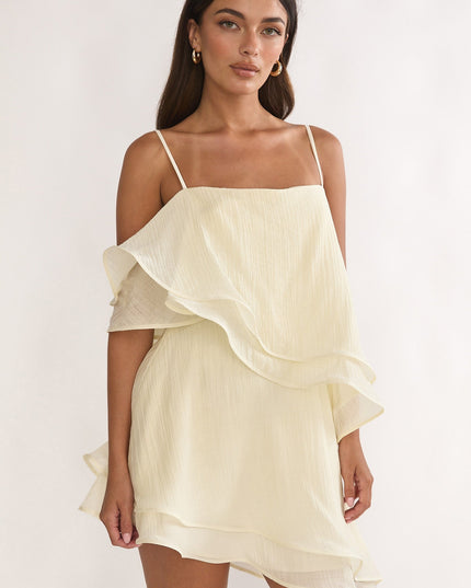 Cream Asymmetric Layered Mini Dress