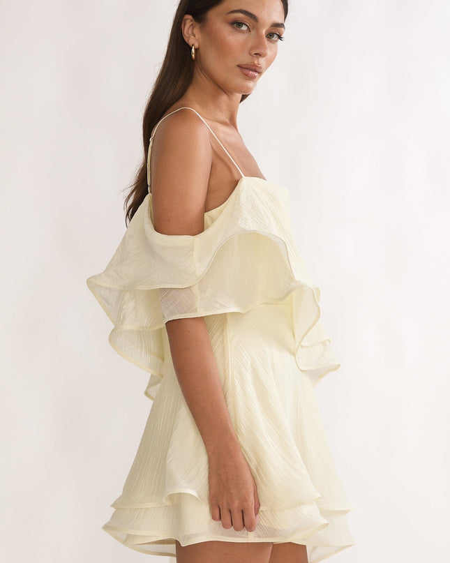 Cream Asymmetric Layered Mini Dress