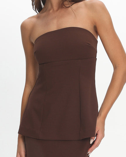 Chocolate Strapless Flared Waist Maxi Dress