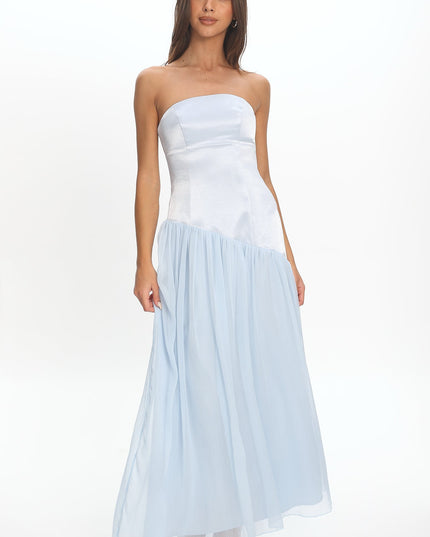 Blue Asymmetric Drop Waist Maxi Dress